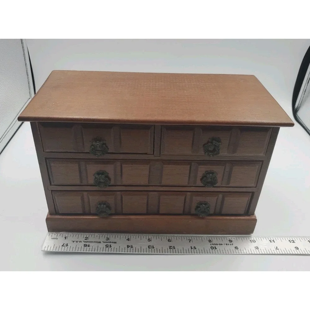 Vintage Wood 4 Drawer Gold Velvet Lined Jewelry Box